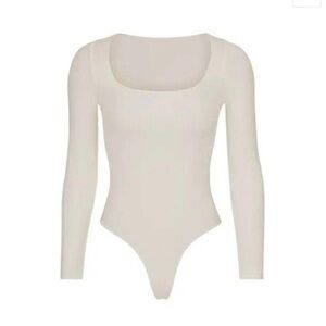 SKIMS Cream Fitted Tie Front Bodysuit